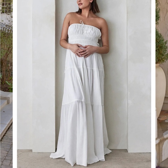 Bumpsuit Shirred Strapless Gown in White Poplin size XS - Picture 4 of 10